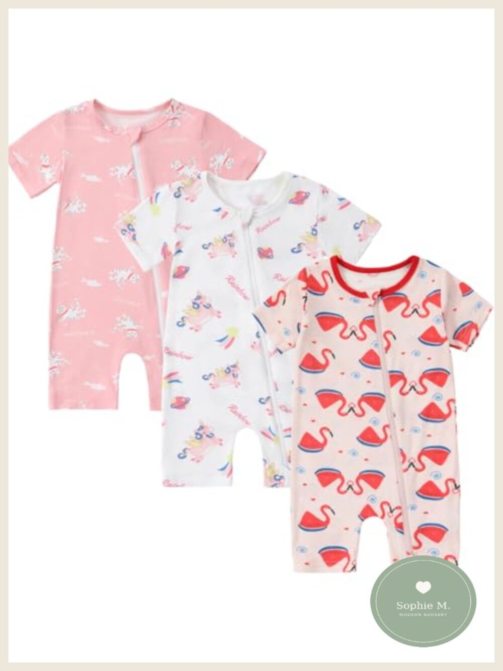 Bamboo Baby Pajamas 3 Pack Two Way Zipper Sleepers Toddler Newborn Romper Soft